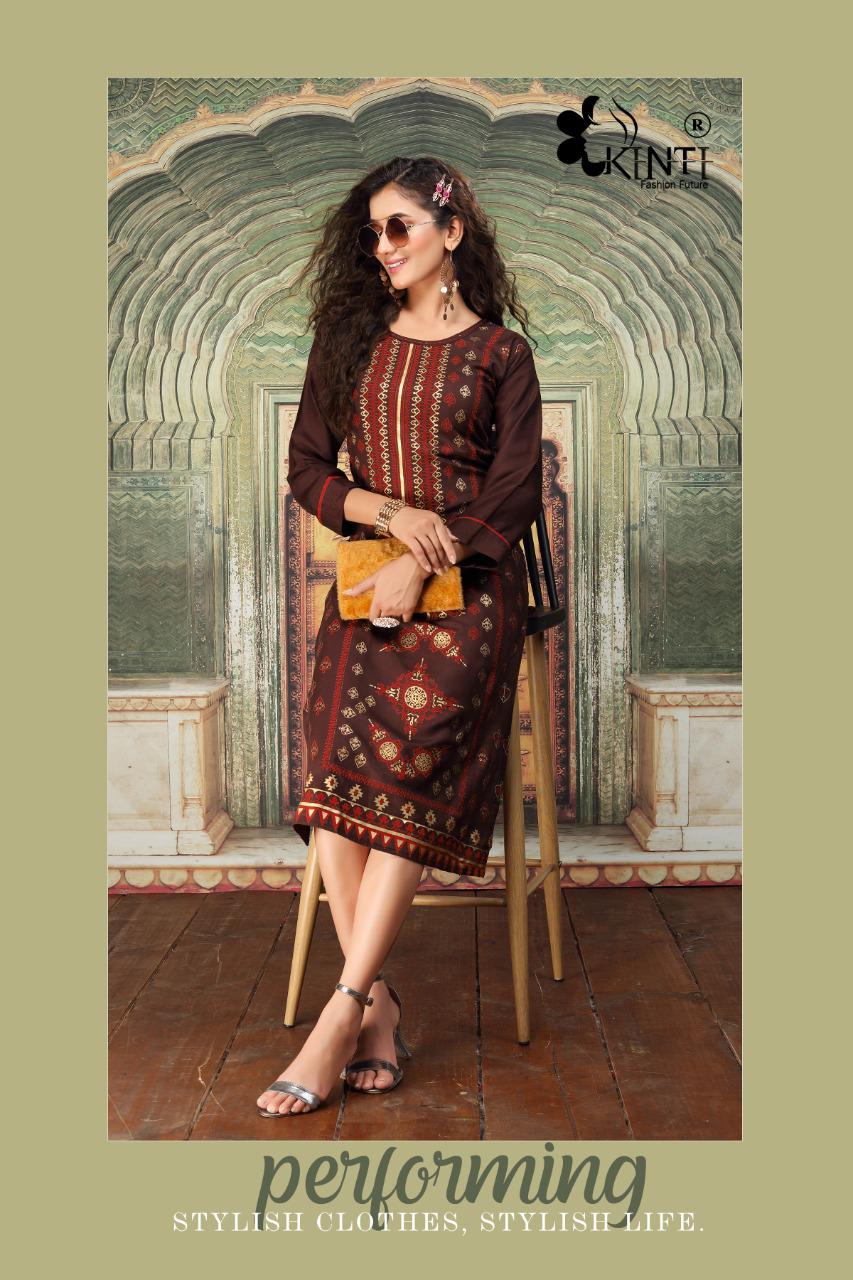 Kinti Afsana Foil Letest Fancy Designer Festive Wear Printed Rayon Kurti Collection